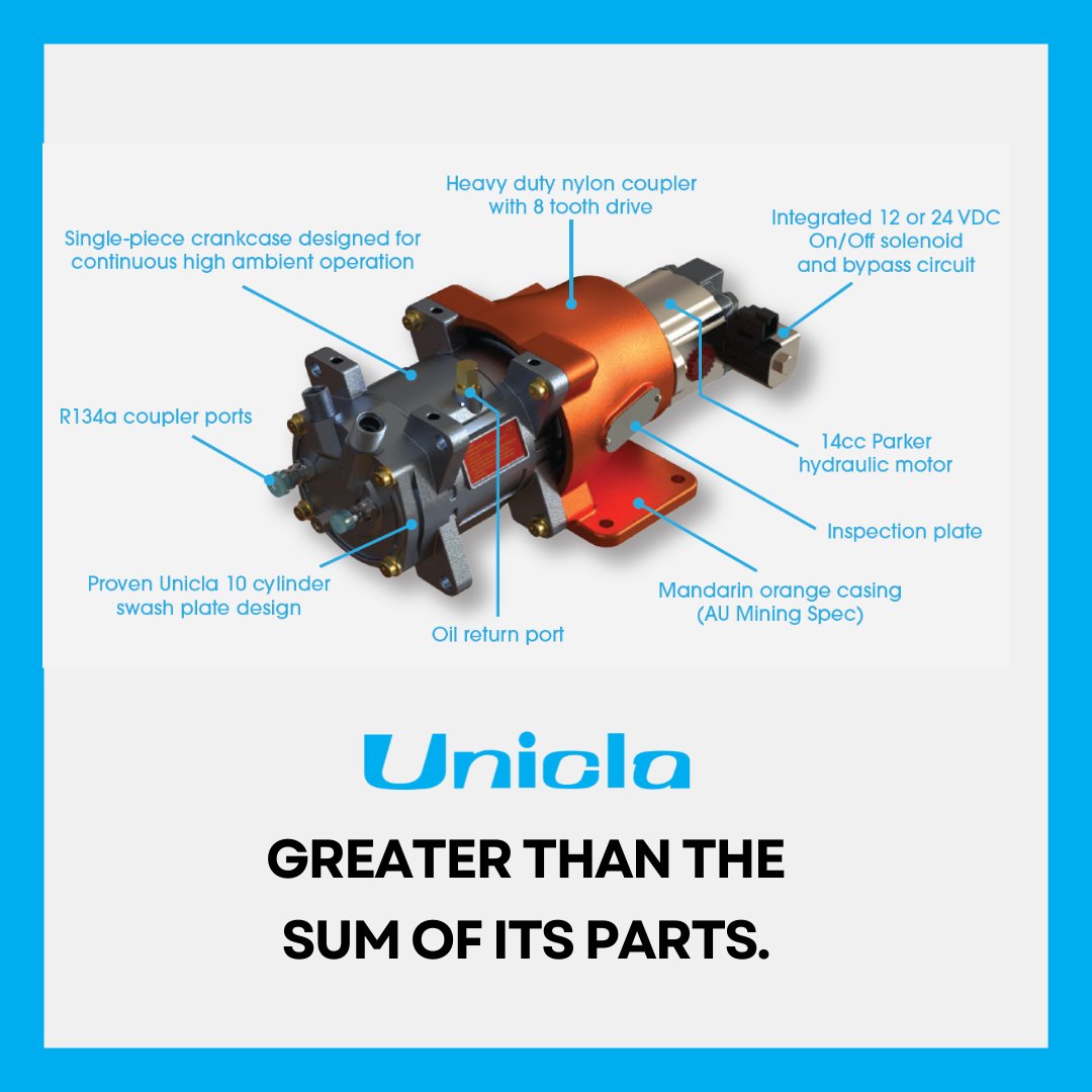The Generation II Hydraulic Drive compressor comes pre-assembled and ready to install. 

- Drive coupling
- Housing
- Hydraulic motor with flow control solenoid 
- All wrapped in a neat plug and play package!

Download the brochure: unicla.hk/products/hdriv…