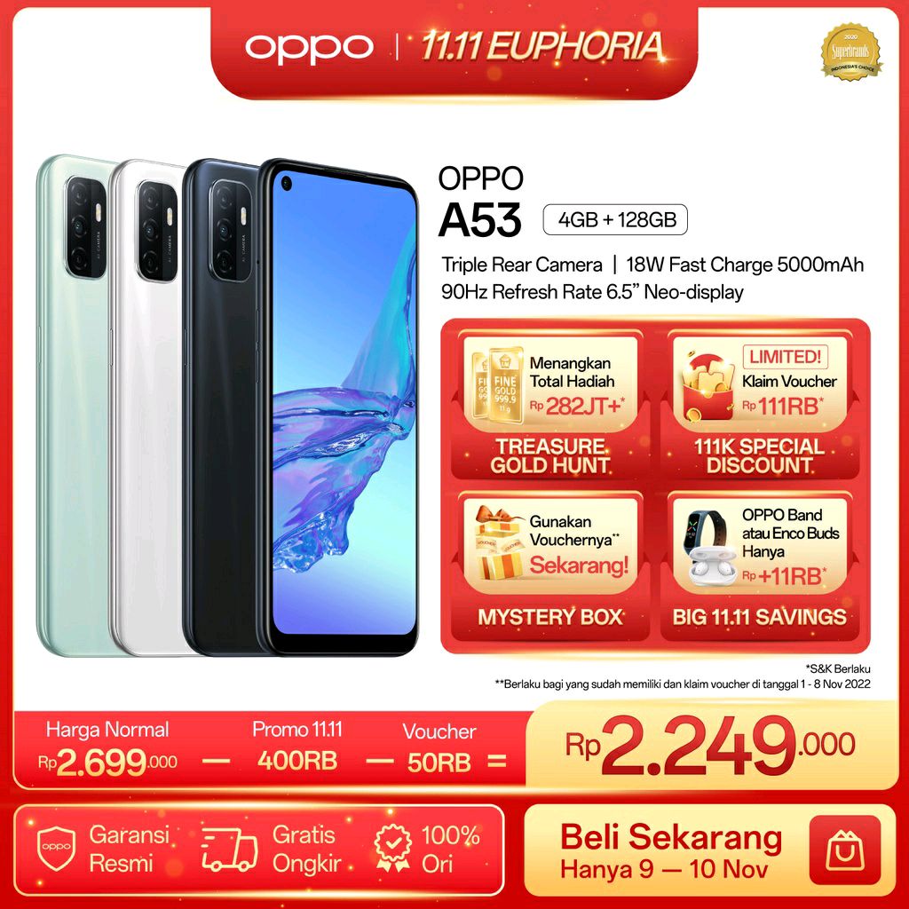 ase_adventure's tweet photo. Cek OPPO A53 4GB/128GB [18W FC, 90Hz Display, SD 460] dengan harga Rp2.299.000. Dapatkan di Shopee sekarang! https://t.co/ni32fH46VN https://t.co/zcMiACHkUJ
