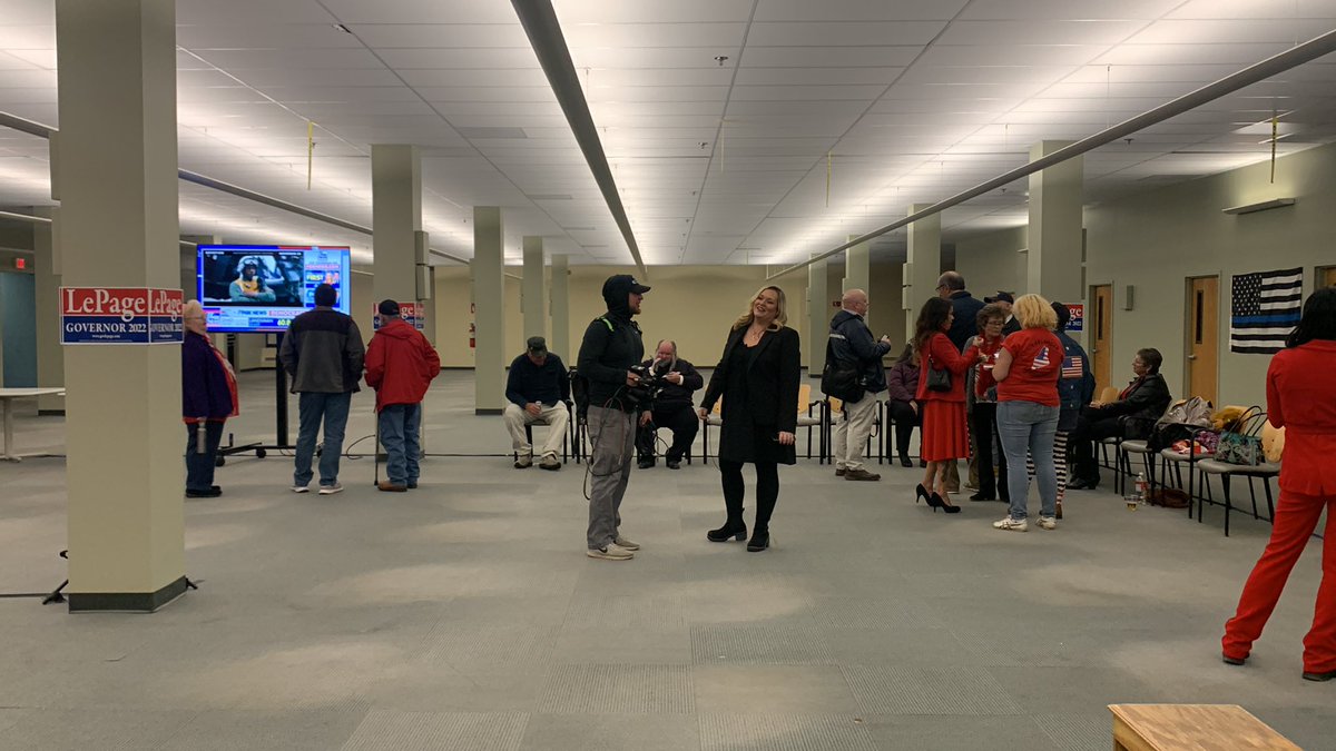 MarinoDavidJr's tweet photo. At the Paul LePage watch party here in downtown Lewiston. Lot of media and supporters here, but no sign of the man himself yet. https://t.co/l1VXZoEaZZ
