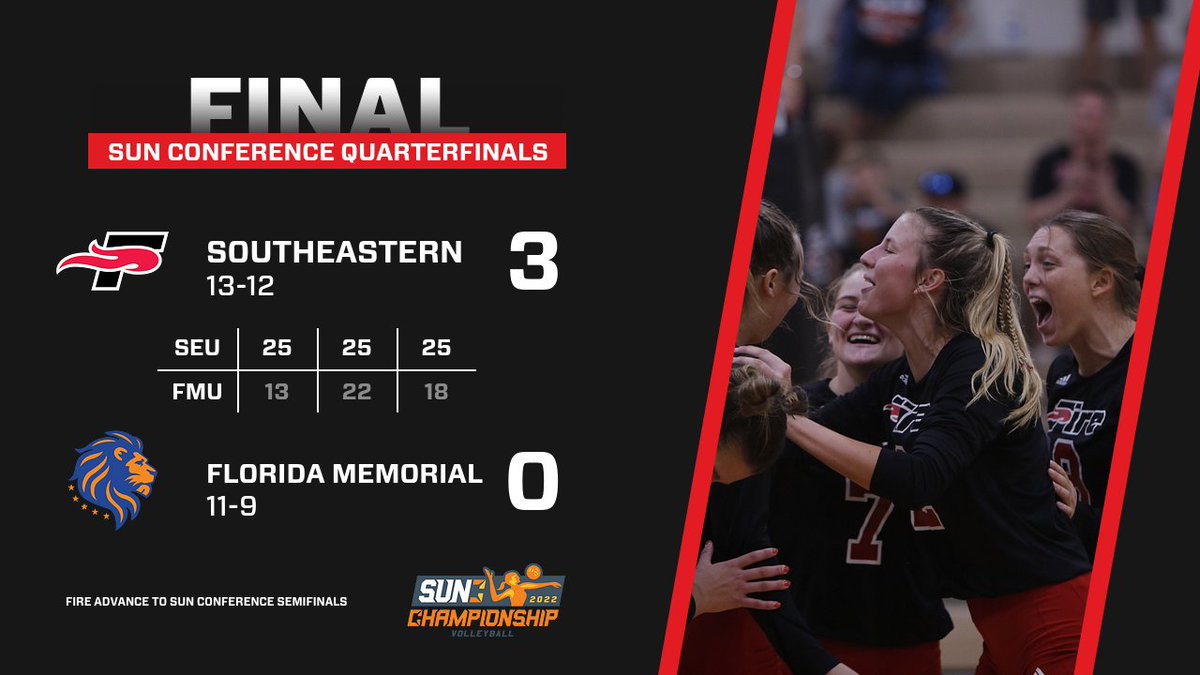 On to the semifinals! Southeastern sweeps Florida Memorial to keep the season alive! #FuelTheFire🔥