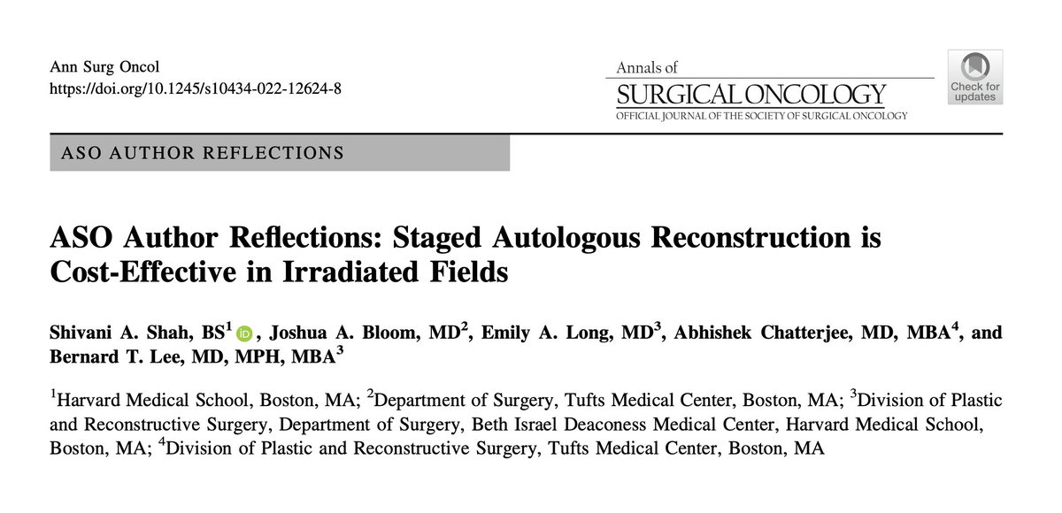 shivanishah_'s tweet photo. Delayed autologous and implant-based reconstruction are often offered to breast cancer patients after radiation.

Both have unique risks + benefits, but neither is the gold standard.

In @AnnSurgOncol, we develop a cost-effectiveness model to compare and better guide care.

1/n https://t.co/5ydKwl7QTr