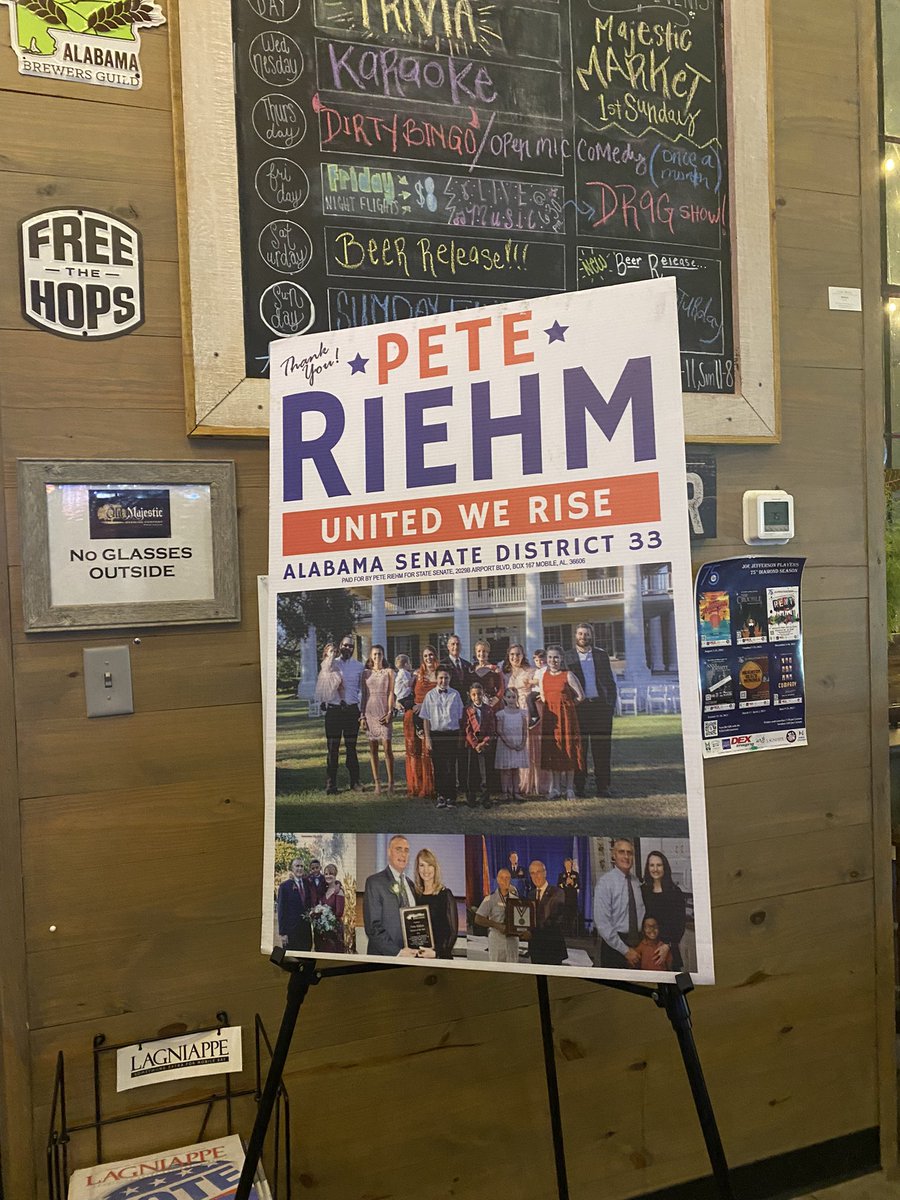 CoryPippinTV's tweet photo. #ALsenate candidate Pete #Riehm visiting with supporters at his campaign watch party in downtown #Mobile. Riehm, a 21-yr Navy vet, seeks to wrestle away the blue leaning District 33 from competitor Vivian #Figures. @mynbc15  #alpolitics https://t.co/sLpNBz3wyY