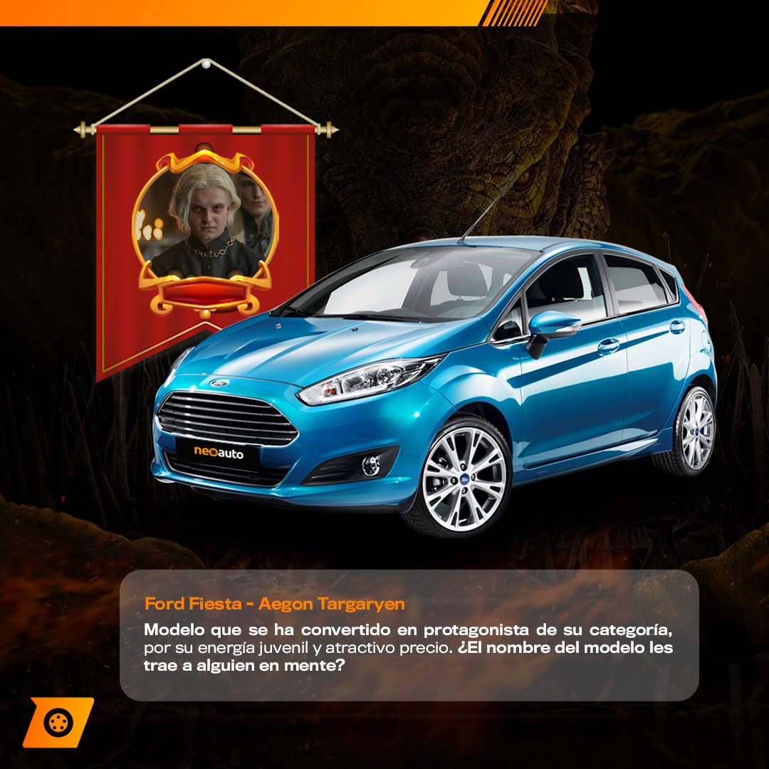 NeoAutocom's tweet photo. 6. Ford Fiesta - Aegon Targaryen
Modelo compacto de la marca del óvalo que se ha convertido en protagonista de su categoría, por su energía juvenil y atractivo precio. ¿El nombre del modelo les trae a alguien en mente? 😝 https://t.co/zV00hjrC4g