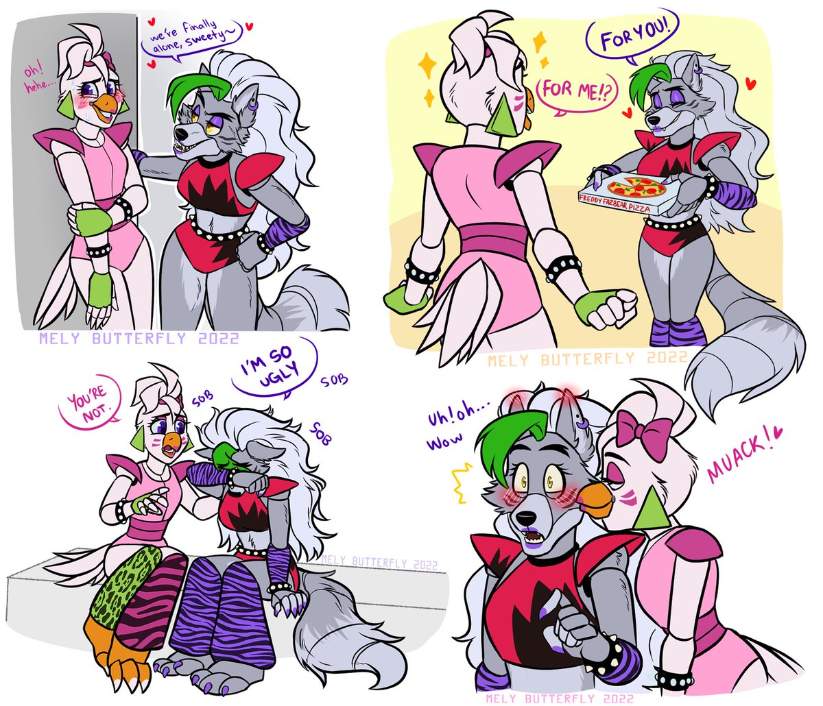 butterfly_mely's tweet photo. some Roxica doodles~ by me 💜💜 

me encanta mucho esta shipp, pido perdón qwq
#FNAF #fnafsecuritybreach #fnafsb #fnaffanart #roxannewolf #glamrockchica #roxica #securitybreach https://t.co/kxanpGvGFh