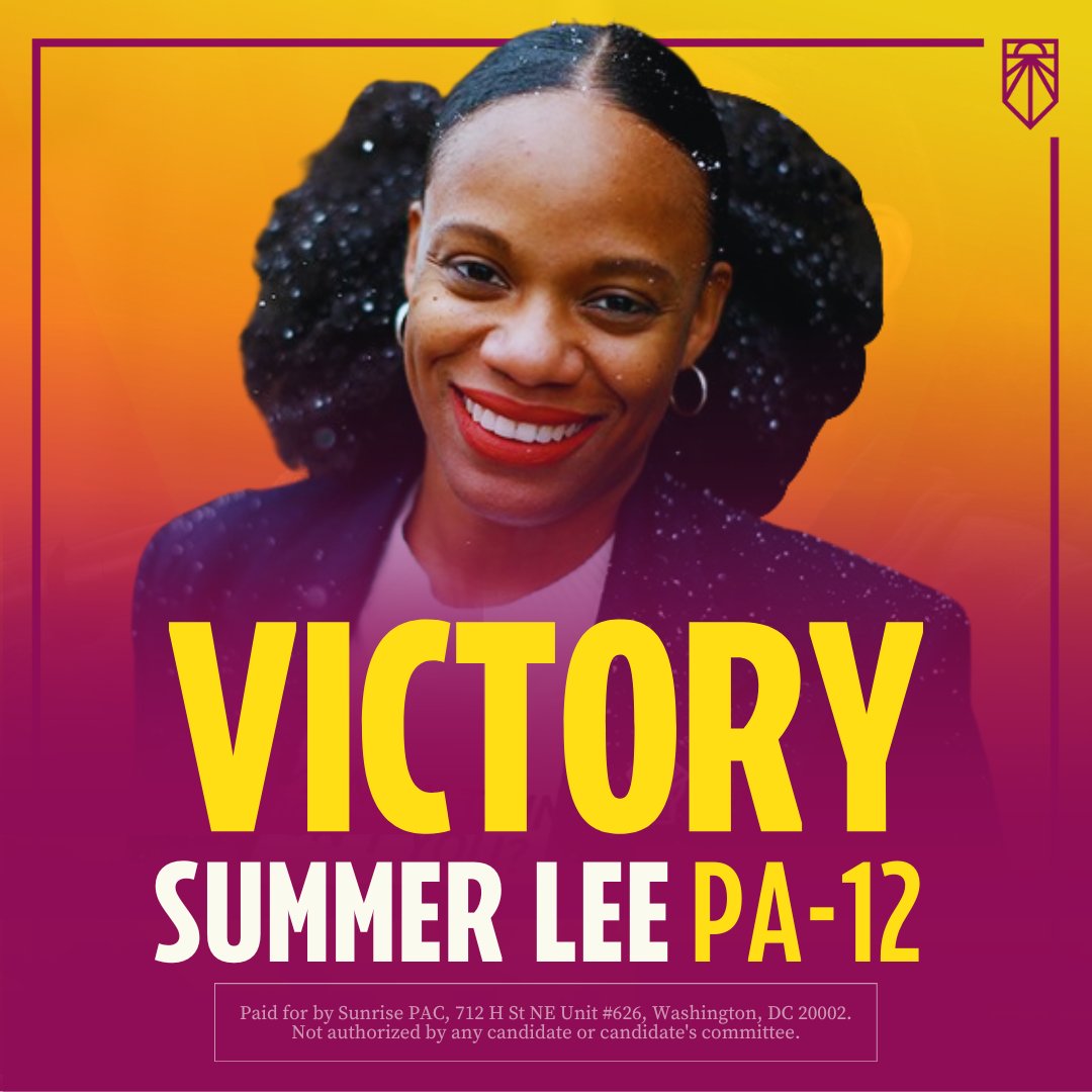 BREAKING: @SummerForPA wins in #PA12! She’s on her way to becoming the first Black woman ever elected to Congress from Pennsylvania. Nothing — not even millions of dollars from AIPAC — can stop a movement.
