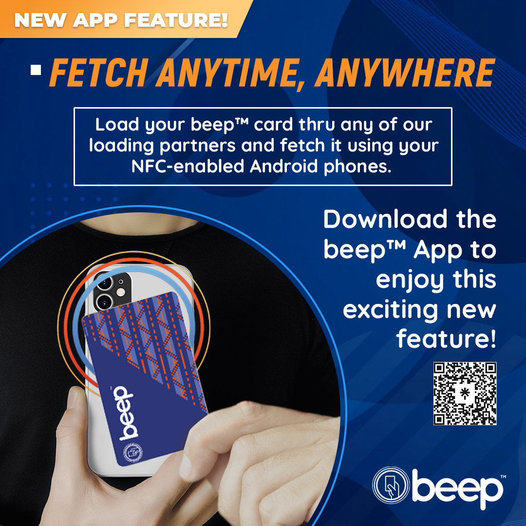 beep_card's tweet photo. Ka-beepers, pwede mo nang i-fetch anytime, anywhere ang ni-load mo sa aming mga e-wallet partners gamit ang inyong NFC-enabled Android phones!
#beepcard #beepcardPH #ibeepmona #lakasngbeep #commute #cashlesspayment #transportPH https://t.co/IiocPpYtLt