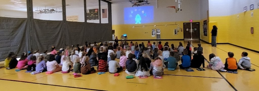 Mrs. Elliott leads 1st graders in basic yoga poses during the first monthly mindefullness session.