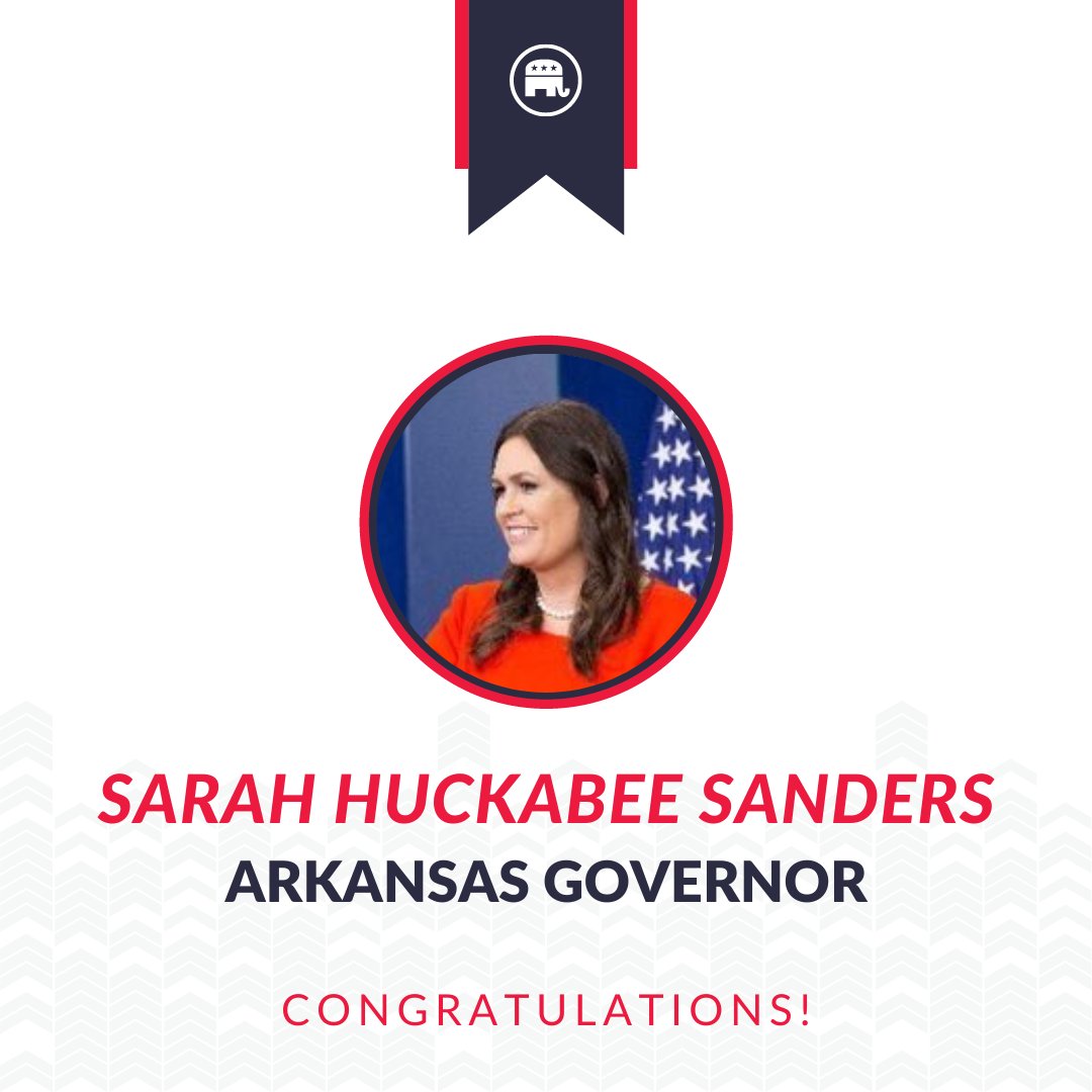 GOP's tweet image. Congratulations to @SarahHuckabee on a well-deserved win in Arkansas tonight!
