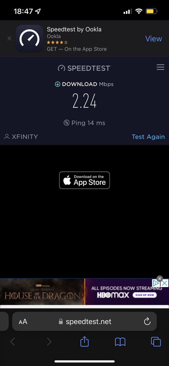 buechler_matt's tweet image. Seriously #xfinity ?!?! Why are you so awful! #xfinitysupport 
I pay for 500 mbps download speed.
Ran 3 tests. First two I’m about 8 feet from the modem/router. The 3rd test I was less than 6 inches away.
