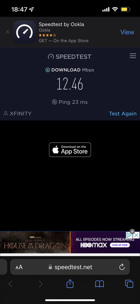 buechler_matt's tweet image. Seriously #xfinity ?!?! Why are you so awful! #xfinitysupport 
I pay for 500 mbps download speed.
Ran 3 tests. First two I’m about 8 feet from the modem/router. The 3rd test I was less than 6 inches away.