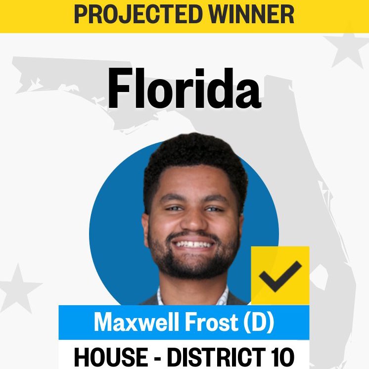 PopCrave's tweet photo. Maxwell Frost, 25, set to become the first Gen Z member of Congress, NBC News projects. https://t.co/eU5VGJC8fd
