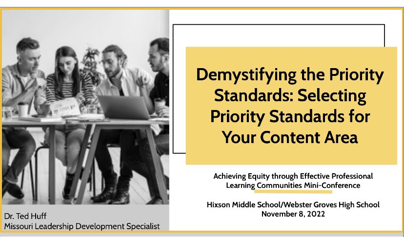 TedHiff's tweet image. Demystifying the Priority Standards with @WebsterGrovesSD secondary teachers this morning! Wow! They know their standards!! @StLouisRPDC @EducPlus @skulpa #CustomizedPD