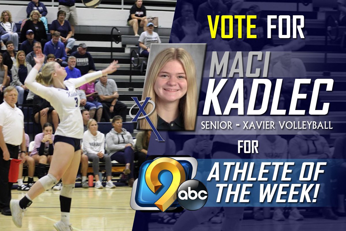 Vote for <a href="/XHSVolleyball/">Xavier Volleyball</a> senior/All-Tournament Team member/Top Producer/state champion, Maci Kadlec, for <a href="/KCRG/">KCRG-TV9</a> Athlete of the Week! (Look for the “Poll” section on the homepage): kcrg.com #BeXceptional