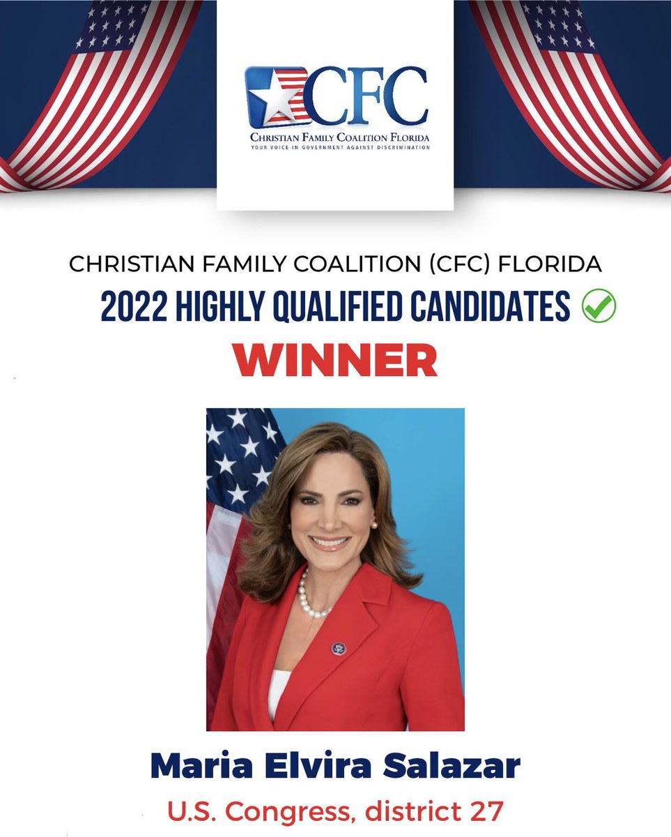 cfcoalitionfl's tweet photo. Congratulations to @RepMariaSalazar on her re-election victory! #cfcflorida https://t.co/9cvIN1G1LZ