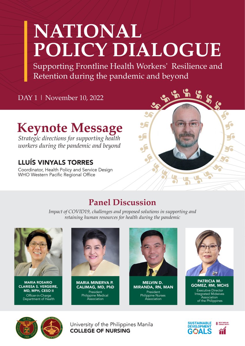 UPManilaOnline's tweet photo. REGISTER for FREE: 
https://t.co/4YixwT6TU5
or view the live streaming through https://t.co/YkhHpUlrGU and https://t.co/wnExnyp3TY, @UPCollegeofNursing. 
Inquiries, email: upm-cn-research-list@up.edu.ph
#HealthWorkersMatter #ParaSaBayan
#SDG8 #SDGs #GlobalGoals https://t.co/uHvplTL55X