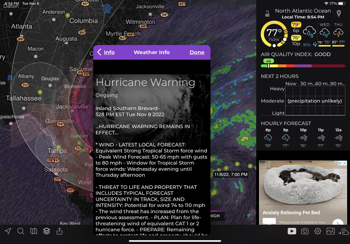 MeowSayTongue's tweet image. Here’s the latest weather information concerning nasty #TropicalStormNicole speeding towards #easternFlorida and likely to become a #Cat1 #hurricane when it hits. 
Looks like my condo is to the south of the #storm thank god but the nasty weather has already begun. #StaySafe y’all