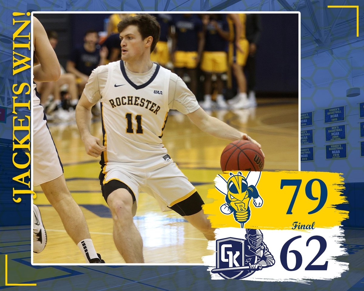 UofRathletics's tweet photo. FINAL! An opening night win for @URMensHoops as the Yellowjackets win 79-62 on the road over SUNY Geneseo! Algier leads all players with 24 pts, 11 boards. Masino hits 3 triples and has 13 points, while Gang chips in 15 and 5 ast! 

#GoJackets // #d3hoops https://t.co/RZGOnVnURE