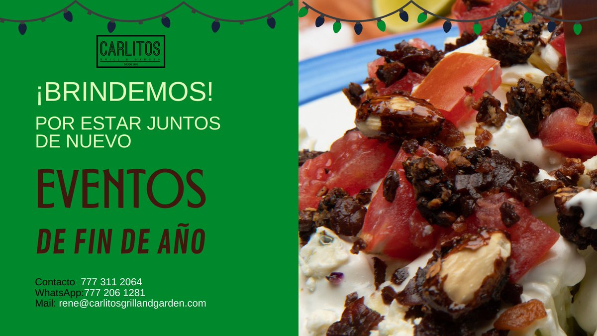 carlitoscuerna's tweet photo. Reunirse y celebrar está en el ADN de Carlitos Grill &amp; Garden 😎 🥳
¡Cotiza tu #EventodeFindeAño y vive una experiencia innolvidable ✨

✅ Contacta a René, el te apoyará con toda la información que necesitas:
📞 777 311 2064
📲 777 206 1281
📧 rene@carlitosgrillandgarden.com https://t.co/gIaOTEyris