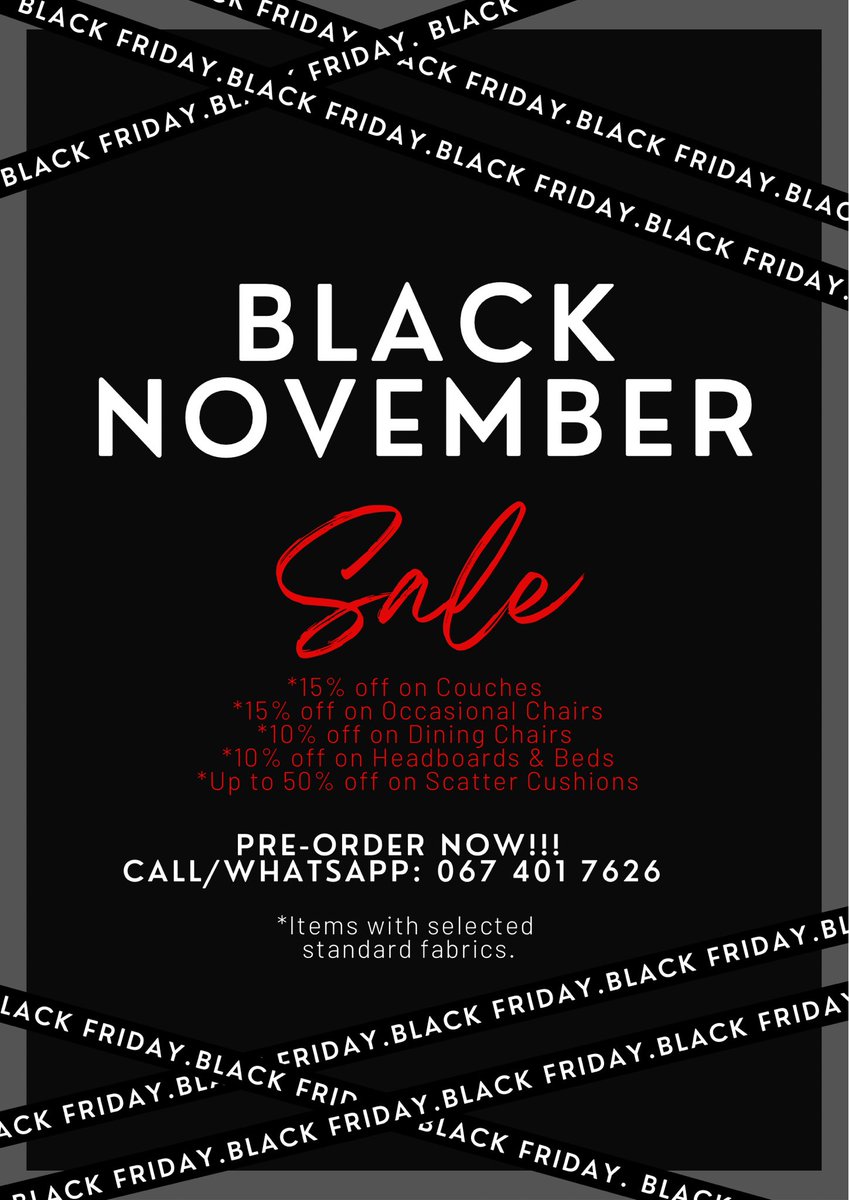 OpulentIntDzine's tweet photo. Black November SALE!! Don’t miss it. Contact us on 0674017626 to pre order your furniture. https://t.co/VHpAugo1B6