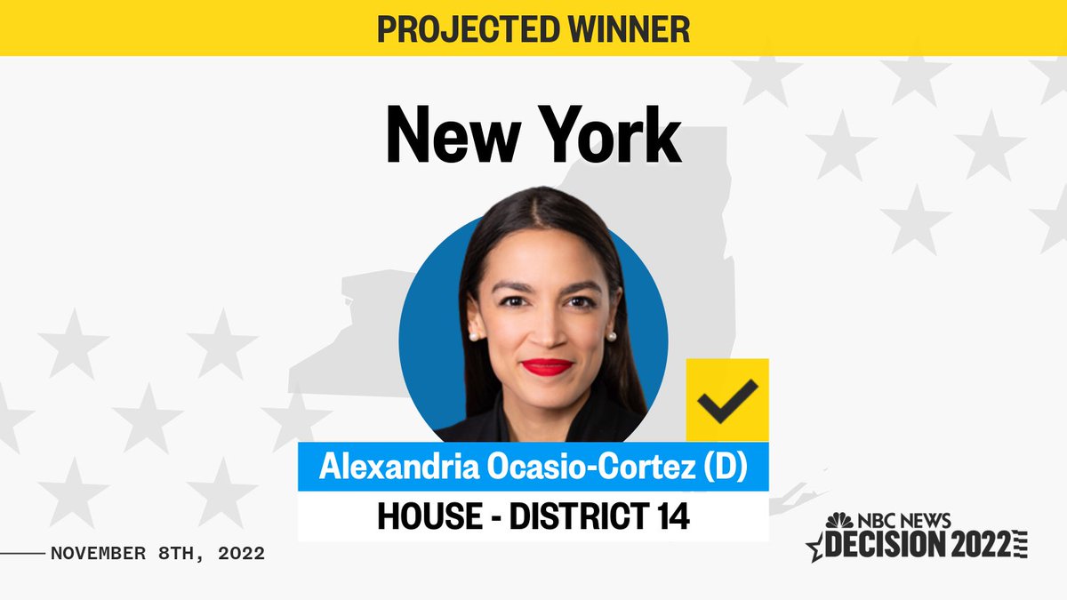 BREAKING: Democrat Alexandria Ocasio-Cortez wins re-election to the U.S. House in New York's 14th Congressional District, NBC News projects. nbcnews.to/3tkTPul