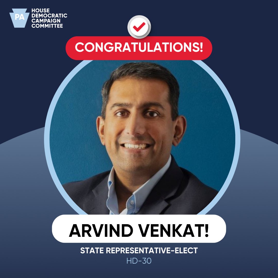 PAHDCC's tweet photo. Congratulations State Representative-elect @VenkatforPA! https://t.co/jIPs166Q6T