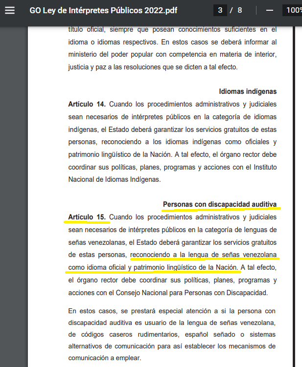 jaimesclaudia's tweet photo. Comparto este regalo lingüístico para el país. Tenemos otra lengua oficial en Venezuela, la Lengua de señas venezolana. Ver Ley de Intérpretes Públicos del año 2022, Art. 15 https://t.co/6Jir462wNS