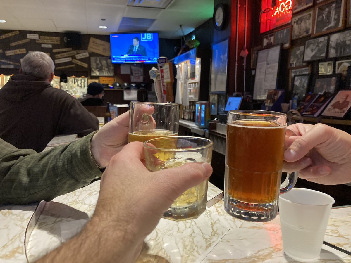 greenfieldjohn's tweet photo. Watching @GovPritzker’s victory speech at the Billy Goat Tavern. Better luck next time @DanProft. Yia mas! https://t.co/Ac9SxP8HiC