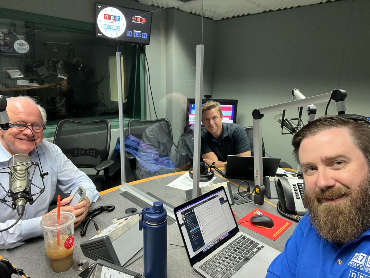 cfpublicmedia's tweet photo. WMFE's @SpaceBrendan live in the studio tonight for special election night coverage with political analysts @DickJBatchelor and @CarmodyJr! https://t.co/jgliYdtLCe