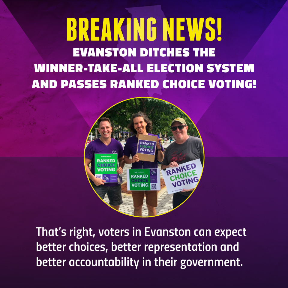 📌BREAKING NEWS: Evanston, IL just passed RCV, ending its previous winner-take-all election system. Voters will no longer have to worry about choosing the “lesser of two evils” and can put their community first, selecting candidates that best represent them. @RCVforEvanston 🎉🎉