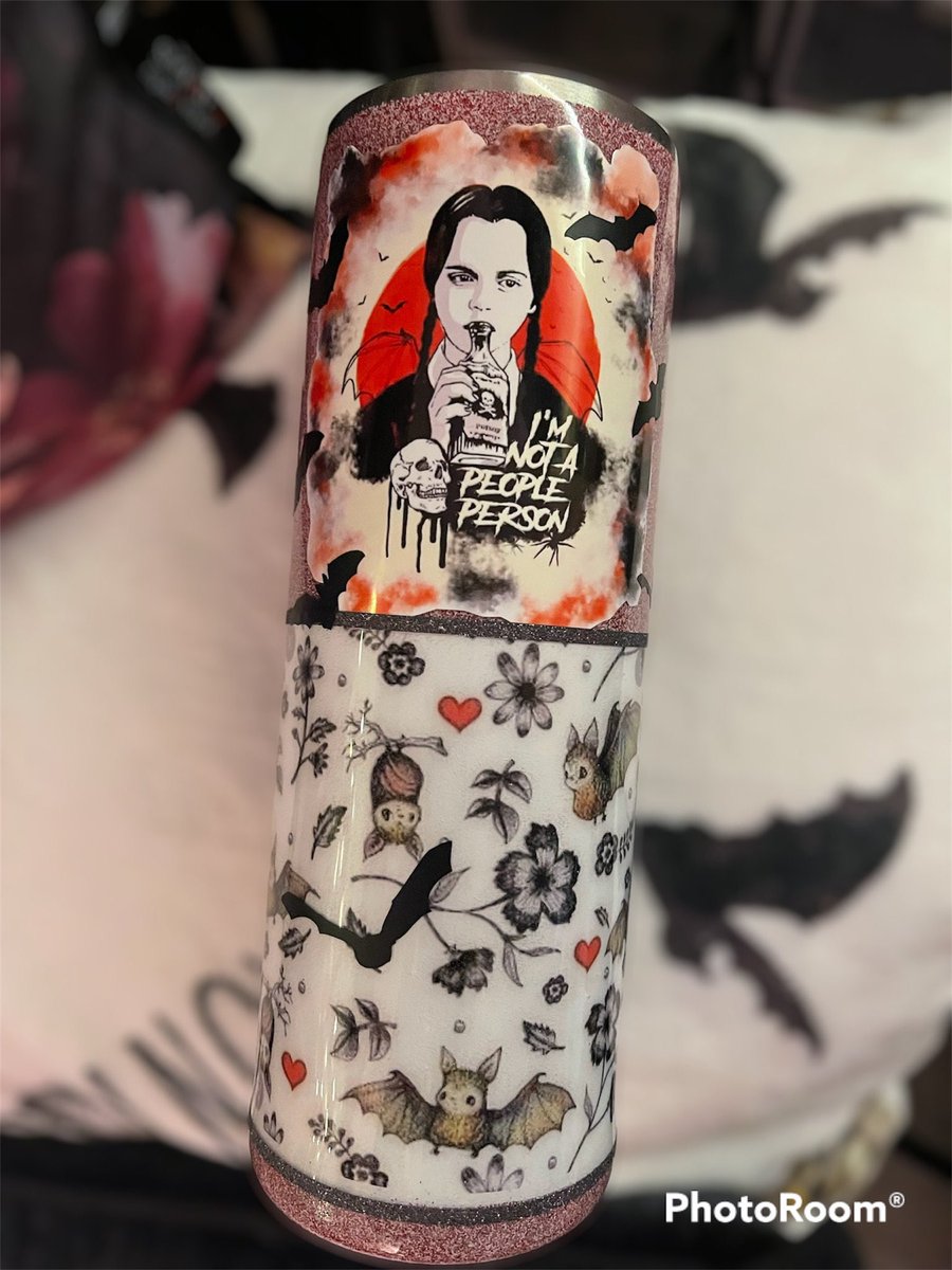 Excited to share this item from my #etsy shop: Glitter tumbler, whimsical, cute bats, Wednesday, custom tumbler #personalizedgifts etsy.me/3UltyIr