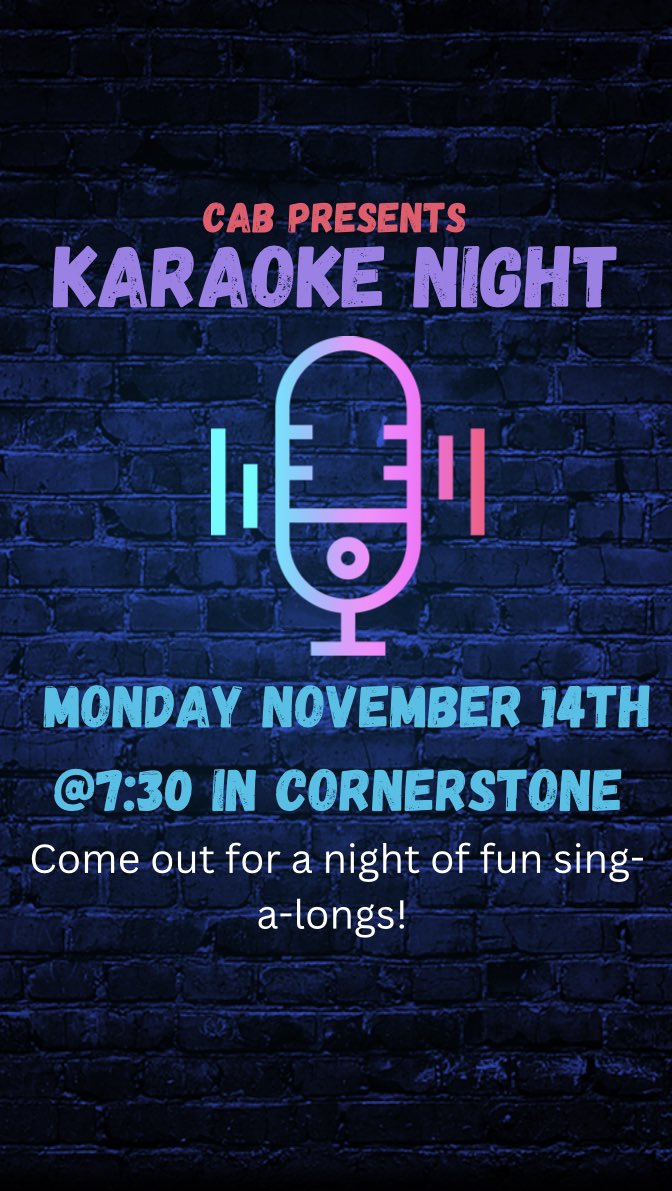 Come out for a night of sing-a-long fun and snacks!!
November 14th @7:30pm in Cornerstone