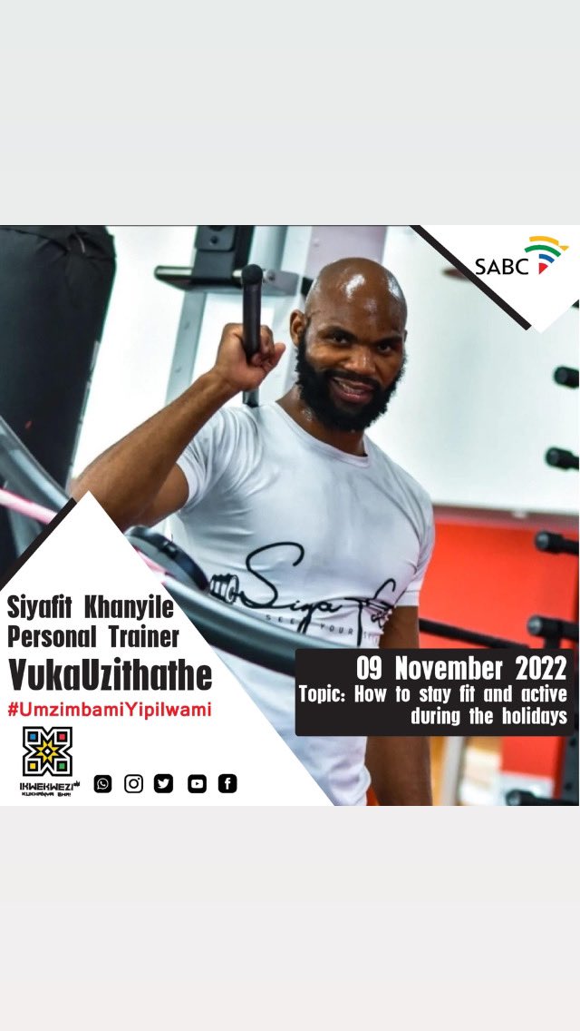 Vuka Uzithathe 
4-5am
🎙️@thandymamakhe 
@Ikwekwezi_FM 
04h45  UmzimbamiYipilwami Siyafit Khanyile, Personal Trainer 
#VukaUzithathe
#ikwekwezi

Topic: How to stay fit and active during the holidays