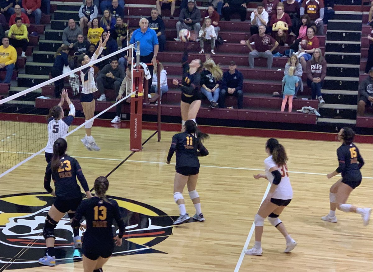 BradBiles's tweet image. Going to set 4 in Parkville, Mo., after @naia No. 13 @ParkUniversity @ParkPirates women’s volleyball pulls out 25-22 win over @WPUAthletics to take 2-1 lead in @HeartSportsNews tourney semifinals. #ProtectTheBreck