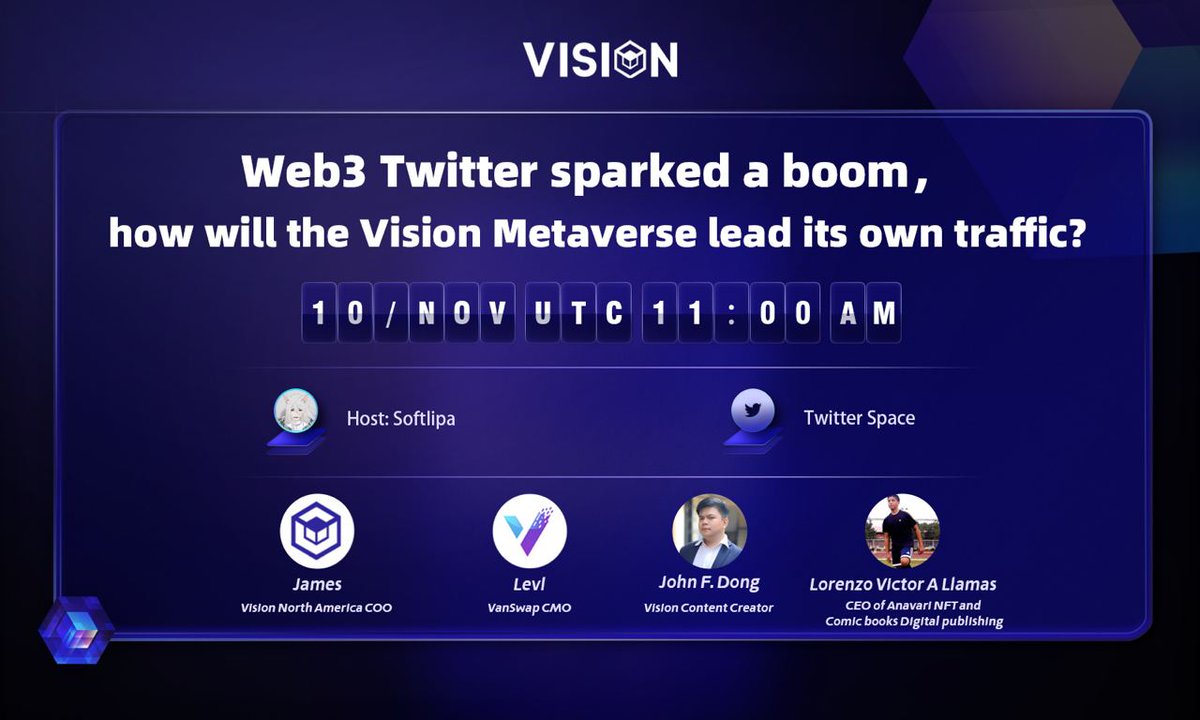 Van_Swap's tweet photo. @Vision_Chain We are so glad to join the AMA with @Vision_Chain ,

⏰Time: Nov 10, 11:00am(UTC)

🎁Giveaway:
 1️⃣ 200 VAN*10:❤️+RT+@ 3 friends
 2⃣ $100 USDT worth of tokens*5 in Twitter Space AMA random selection

🔗Space Link: https://t.co/h33b8w0quW https://t.co/02dDcWSg6o