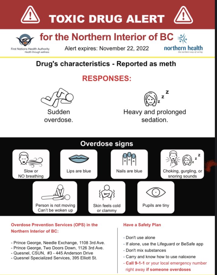 UNDU250's tweet photo. Sudden overdoses in the Northern Interior from substances being sold as meth! Use your local overdose prevention site, or with a friend who knows how to respond to ODs, or with an app such as Lifeguard or Brave Safer Use 💜💜 https://t.co/5a800a8r31