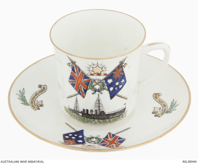 #OTD in 1914, HMAS Sydney defeated the German raider SMS Emden at Cocos (Keeling) Islands. This first battle of the Royal Australian Navy was commemorated in a flurry of teacups, milk jugs, medallions, pillowcases (!), etc, examples of which are in <a href="/AWMemorial/">Aust War Memorial</a> collection.