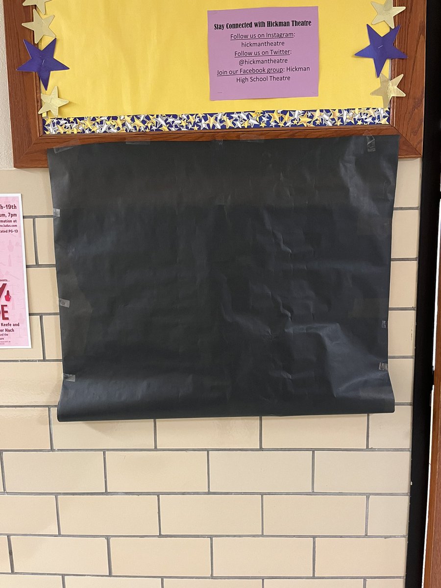 Secrets lay behind this black paper. All-school play reveal tomorrow!