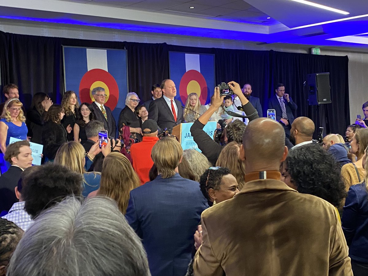#BREAKING <a href="/jaredpolis/">Jared Polis</a> takes the stage to a roar of cheers in Denver. They just called the race for Governor and he will serve another four years. <a href="/KKTV11News/">KKTV 11 News</a>