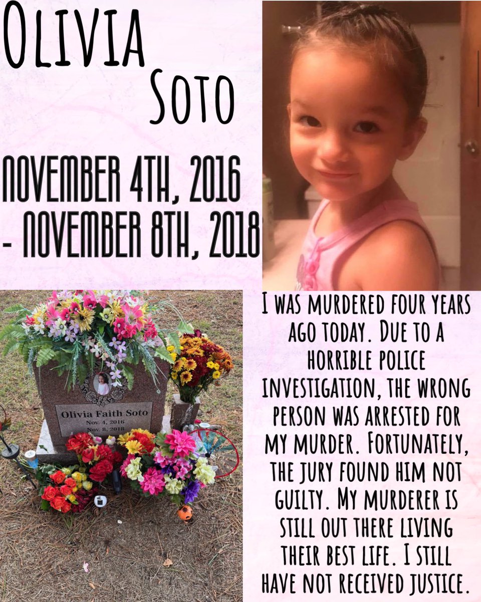 Ashley___589's tweet photo. It’s been a day of somber feelings and thoughts knowing 4 years ago today Olivia Soto’s life was taken away at the age of TWO and the only other suspect is still on the run. Holding my kiddo tight today. This is NOT ok. #ShreeveCase #JusticeForOliviaSoto #TheSojoFiles https://t.co/ldYVsvIHwv