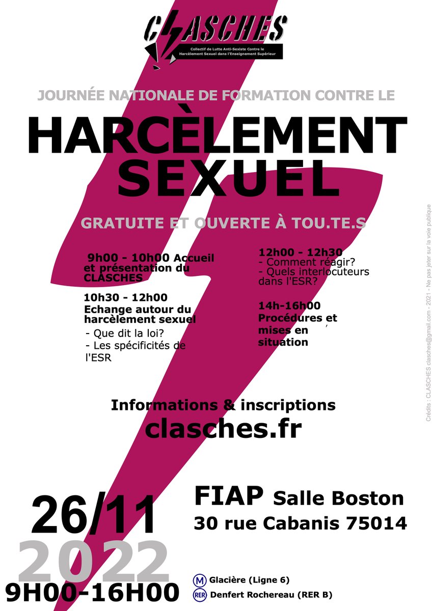 clasches's tweet photo. FORMATION NATIONALE DU CLASCHES ⚡️

Notre formation annuelle aura lieu le samedi 26 novembre, de 9h à 16h, sur Paris et en hybride. Inscription (gratuite) à ce lien https://t.co/2bU0svMHTl ; attention les places sont limitées ! https://t.co/lJ1osTErlm