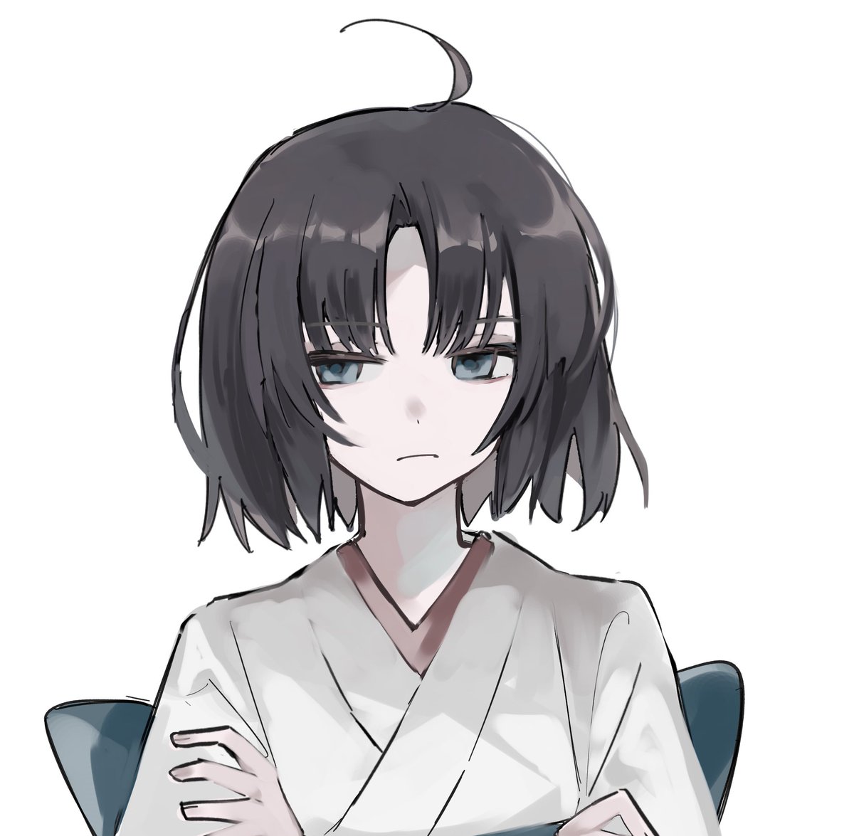 ryougi shiki 1girl solo japanese clothes kimono ahoge white kimono white background  illustration images