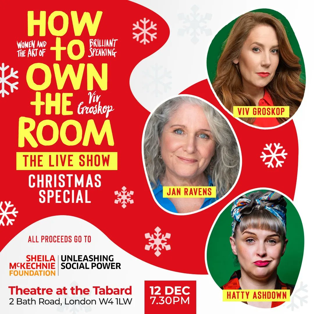 VivGroskop's tweet photo. Bringing How to Own the Room: The Live Show (Christmas Special) to Chiswick on Dec 12. Who's in??
Tickets: https://t.co/pzRIdVtrn4
@TheatreAtTabard, @SMKcampaigners, @thatjanravens, @HattyAshdown #howtoowntheroom #londoncomedy https://t.co/n2hAETw02G