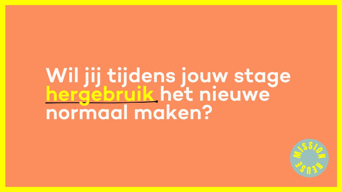 Studenten opgelet! Wil jij tijdens jouw #stage ervaring opdoen met het bouwen van startups en samenwerken met experts, bedrijven en overheid rondom herbruikbare verpakkingen? Solliciteer dan bij <a href="/Enviu/">Enviu</a> en werk mee aan het succes van Mission Reuse:
 enviu.org/vacancy/stage-…