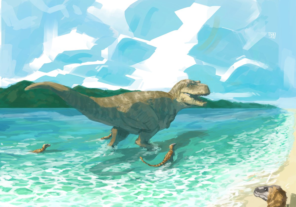 dancer9op's tweet photo. I'm back!

A one-day window of free time finally prompted me to finish the fan art dedicated to #PrehistoricPlanet's beach episode. https://t.co/iKtb8APZq8