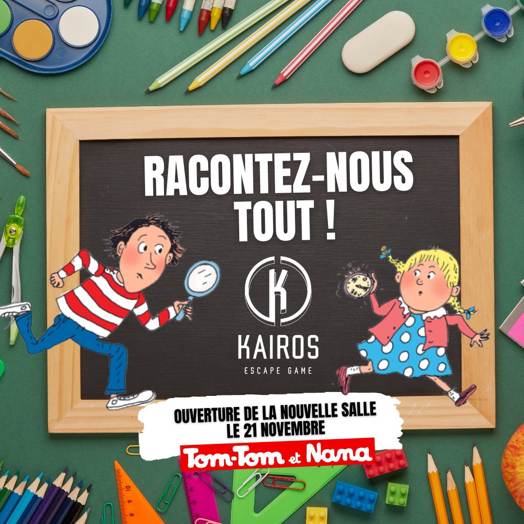 Racontez votre rentrée à Tom-Tom et Nana, qui feront leur rentrée le 21 novembre chez Kairos escape game 
💻 kairos-escapegame.com
📞 09 67 83 53 25
#EscapeGame #escapegames #escapegamesparis #escapegameparis11 #escapegamebastille #escapegameroom #escapegamelive #escapegames