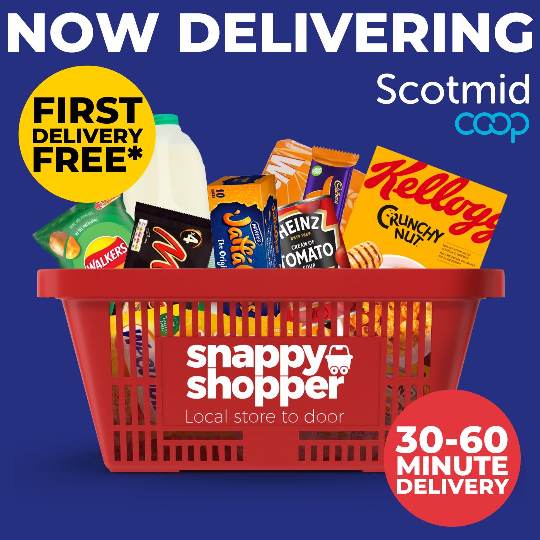 Scotmid's tweet photo. **************FIRST ORDER FREE***************
Delivering in #Barlanark #Springboig #Cranhill #Carntyne #Easterhouse & #Baillieston areas.
Just download the Snappy Shopper app, tap in your postcode, select Scotmid & begin shopping #easy
Delivered to your door within 30-60 mins https://t.co/607vsOlJo1