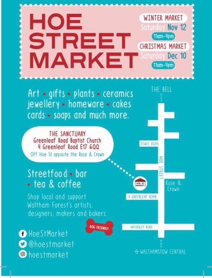 Local makers - many (ex) E17 Designers and even more super new ones will be at the first Hoe Street Market this Saturday 11-4 — pop to The Sanctuary, Greenleaf Road Baptist Church #localmarket #MakersMarket
