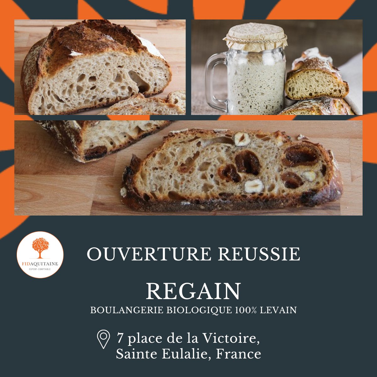 🎉 Ouverture réussie🎉
Hier a eu lieu la journée d'ouverture officielle de Regain, la nouvelle boulangerie bio de Sainte Eulalie, pains, brioches et biscuits 100% bio, fabriqués avec passion ❤️.
Nous sommes fiers d'avoir accompagné Jean-Christophe et Juliette dans ce projet. 🚀