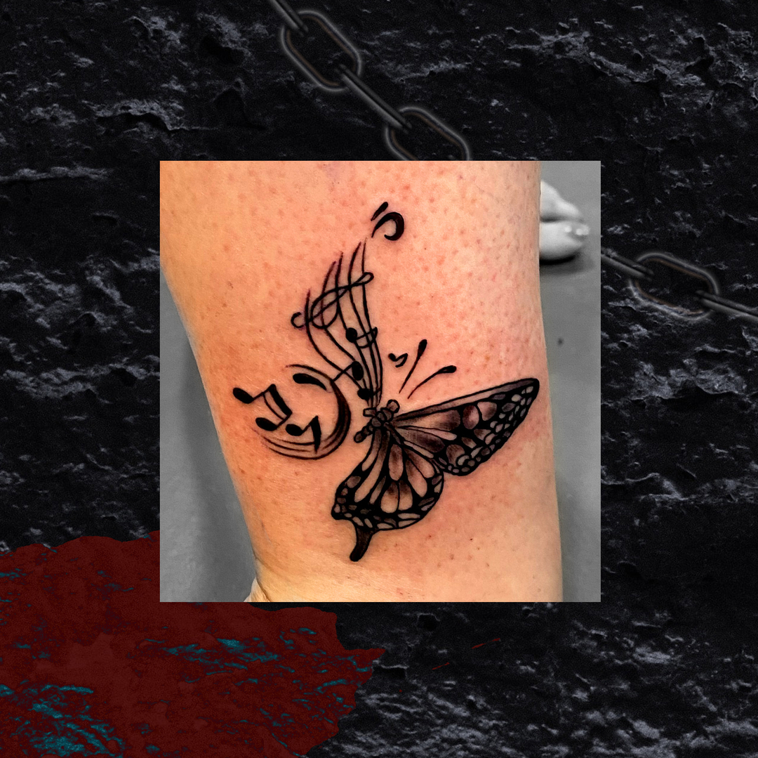 Butterfly Tattoos with Music Notes Flow