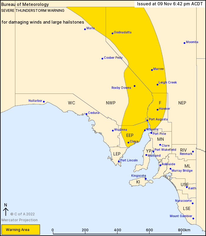EWNAlerts's tweet photo. SA Severe Thunderstorm Warning: Large Hail, Damaging Winds. Orroroo, Yalpara, Murnperowie, Pekina, Wirrabara. #thunderstorm #ewnalerts #SA #hail #wind #sastorm #sawx https://t.co/IVc40aF4zh https://t.co/YCNnW5BmuR